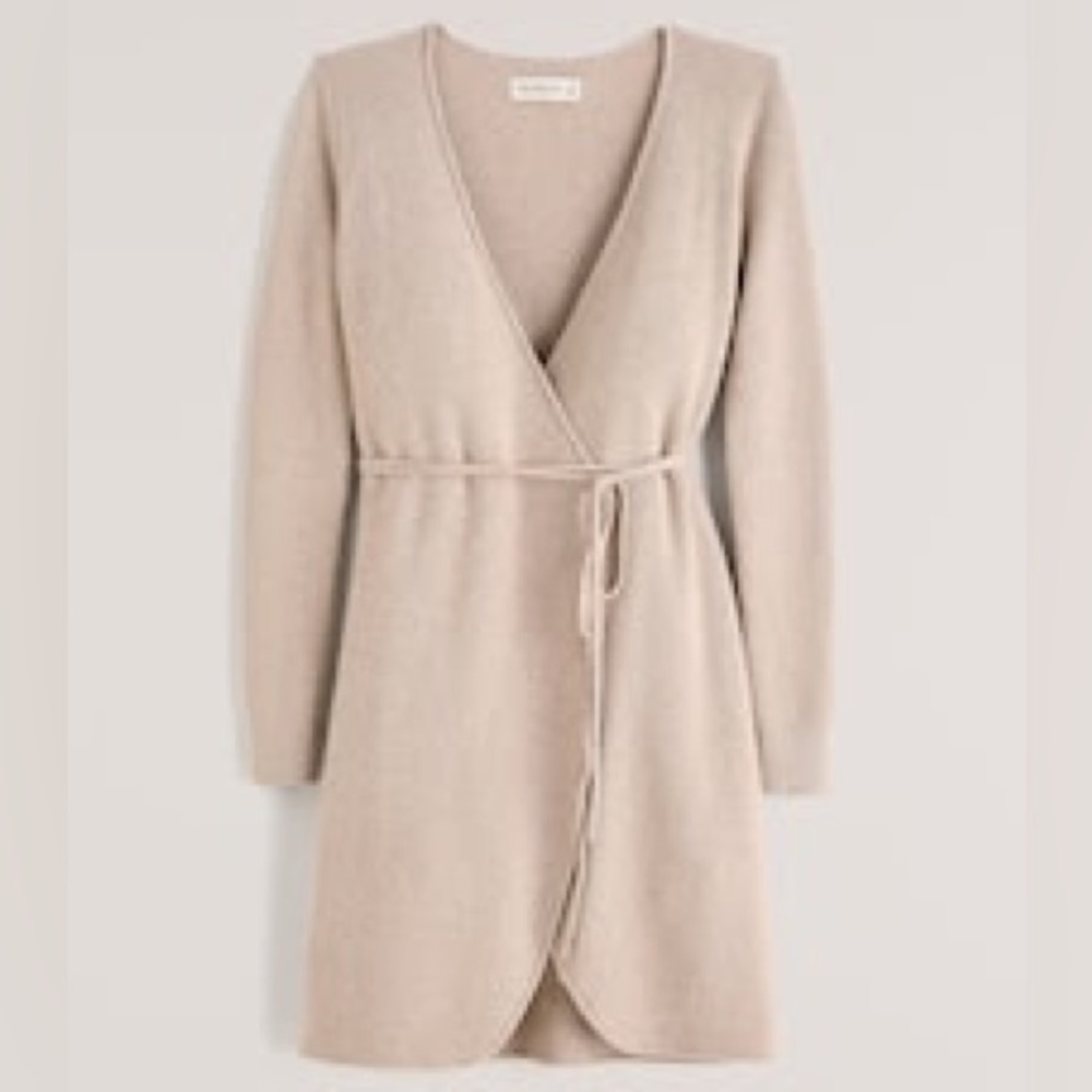 Abercrombie long sleeve wrap mini sweater dress, cream XS